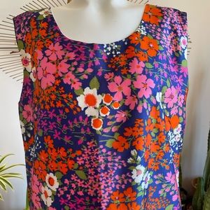 Vintage multi-color floral sleeveless shift dress.